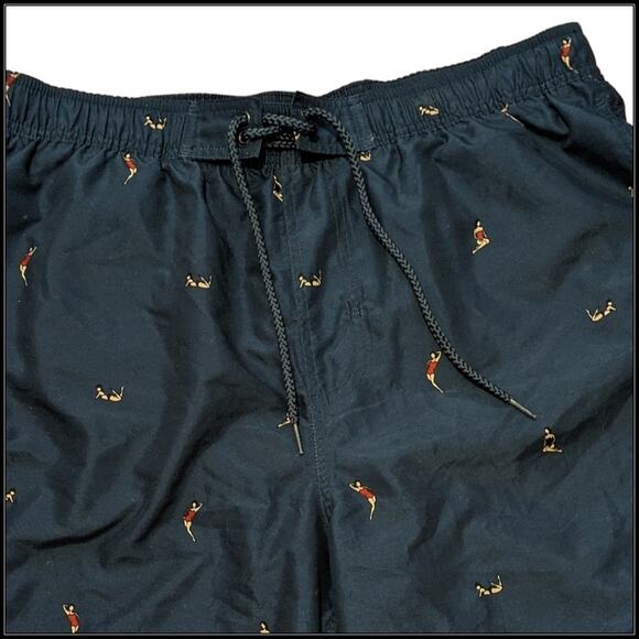 BASS Navy Blue Cargo Swim Shorts Swimsuit Women Naked All Over Print Men's L - Picture 6 of 8
